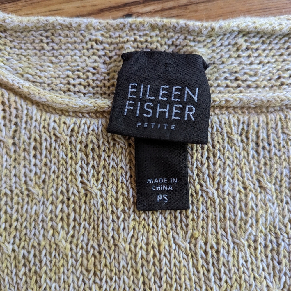 Eileen Fisher Linen Yellow/Tan Open Knit Capped Sleeve T- Shirt Top Size PS - Picture 6 of 11